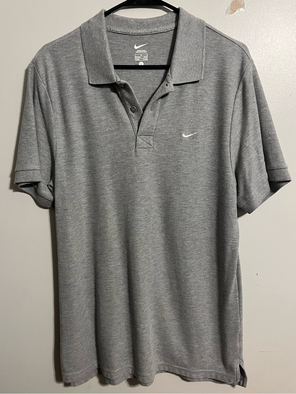 Nike Men's Heather Gray Polo Shirt with White Swoosh Size L